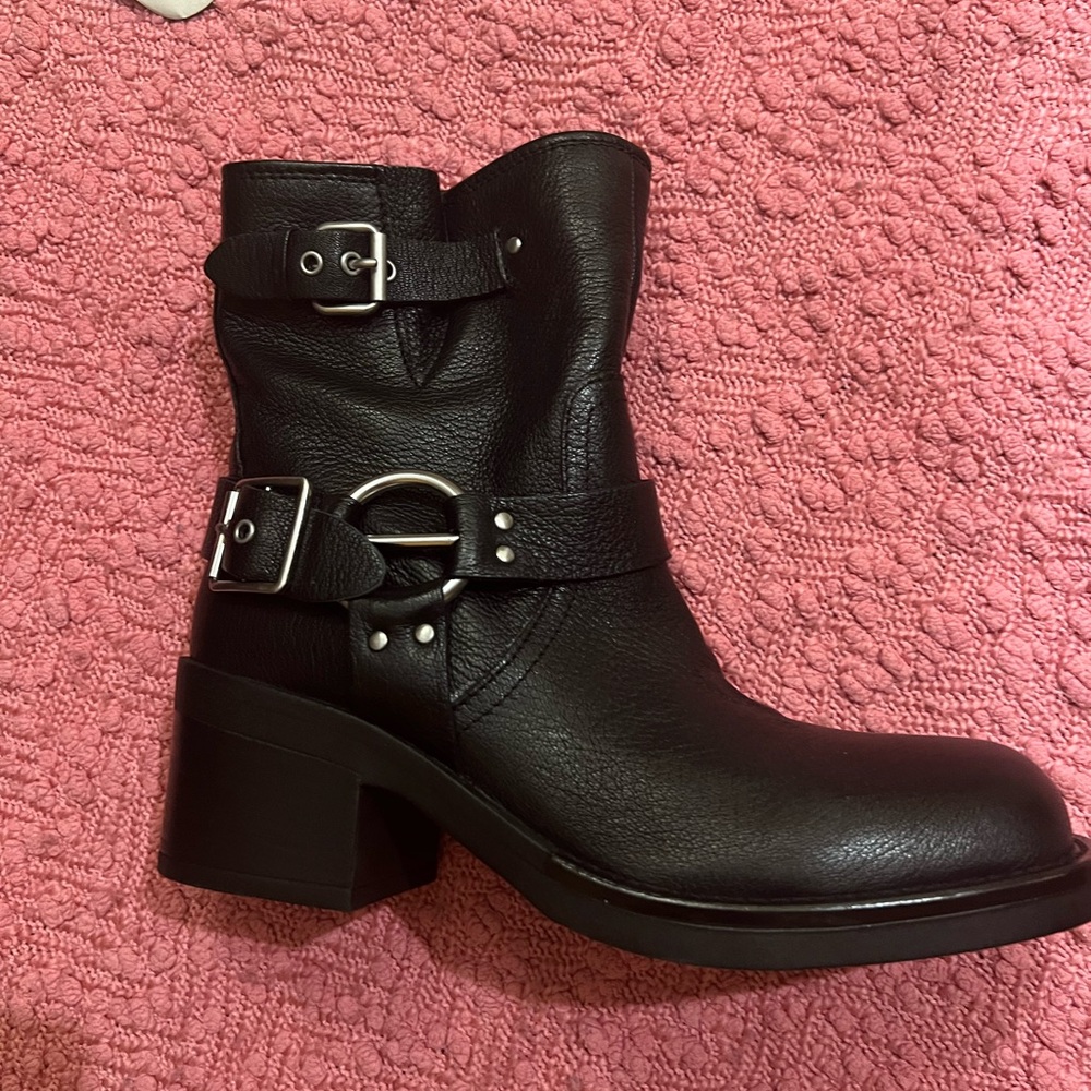 Kenneth Cole New York Black Motorcycle Boots with Buckle Detail
